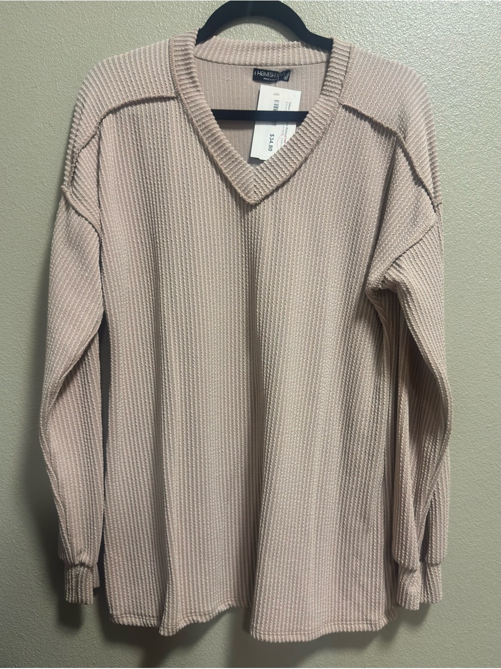 HEIMISH USA Womens V-Neck Waffle Knit Sweater - Light Blush